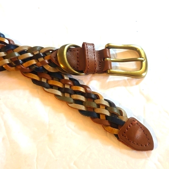 Womens Multi-Color Leather Woven Braided Belt Gold Buckle Sz.S/M main image 8